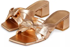 Adrizzlein Mules for Women Heels Bow Heels Mules Square Open Toe Chunky low Heel Sandals Slip On Summer Slides Dress Shoes
