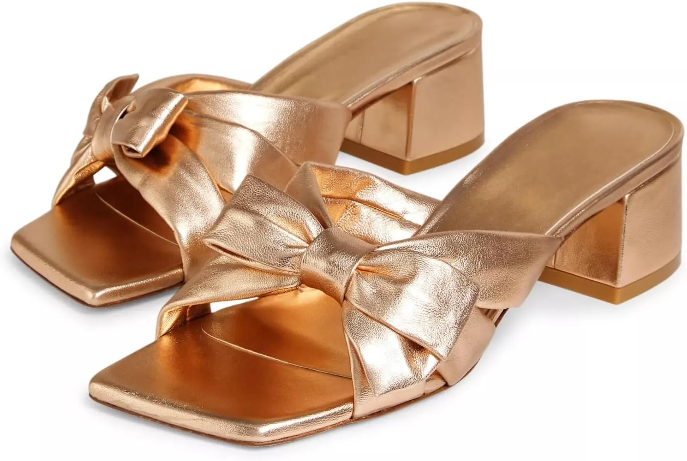 Adrizzlein Mules for Women Heels Bow Heels Mules Square Open Toe Chunky low Heel Sandals Slip On Summer Slides Dress Shoes