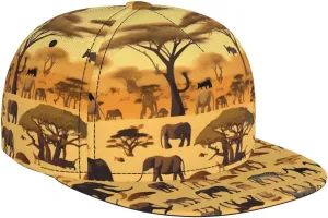 African Grassland Animals Textile Prints Adult one Size fits All Baseball Cap, Classic Style for Both Men and Women Black