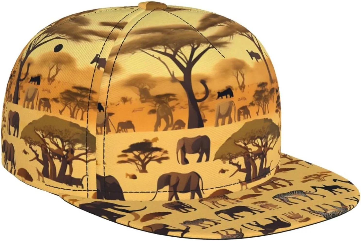 African Grassland Animals Textile Prints Adult one Size fits All Baseball Cap, Classic Style for Both Men and Women Black
