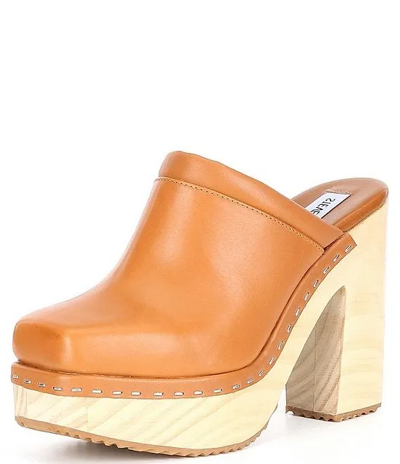 Alvara Mule Toe Madden Steve Heeled Slip Loyal customers Leather On Cognac Squared Clog Responsive service Block