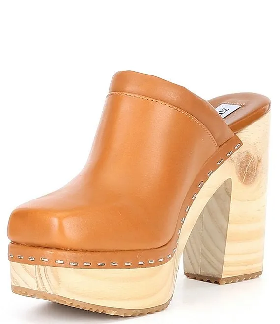 Alvara Mule Toe Madden Steve Heeled Slip Loyal customers Leather On Cognac Squared Clog Responsive service Block