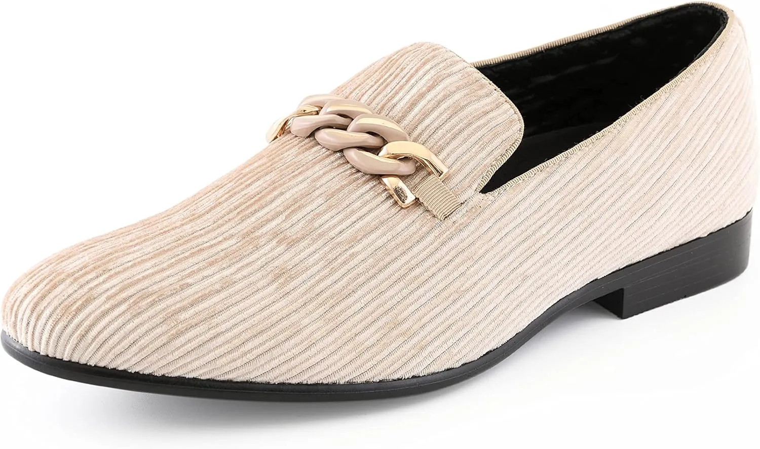 Amali Fay Velvet Men’s Slip-On Shoes with Gold Chain Ornament Dress Shoes for Men Velvet Formal Loafers for Men The Original Smoking Men Tuxedo Dress Shoes
