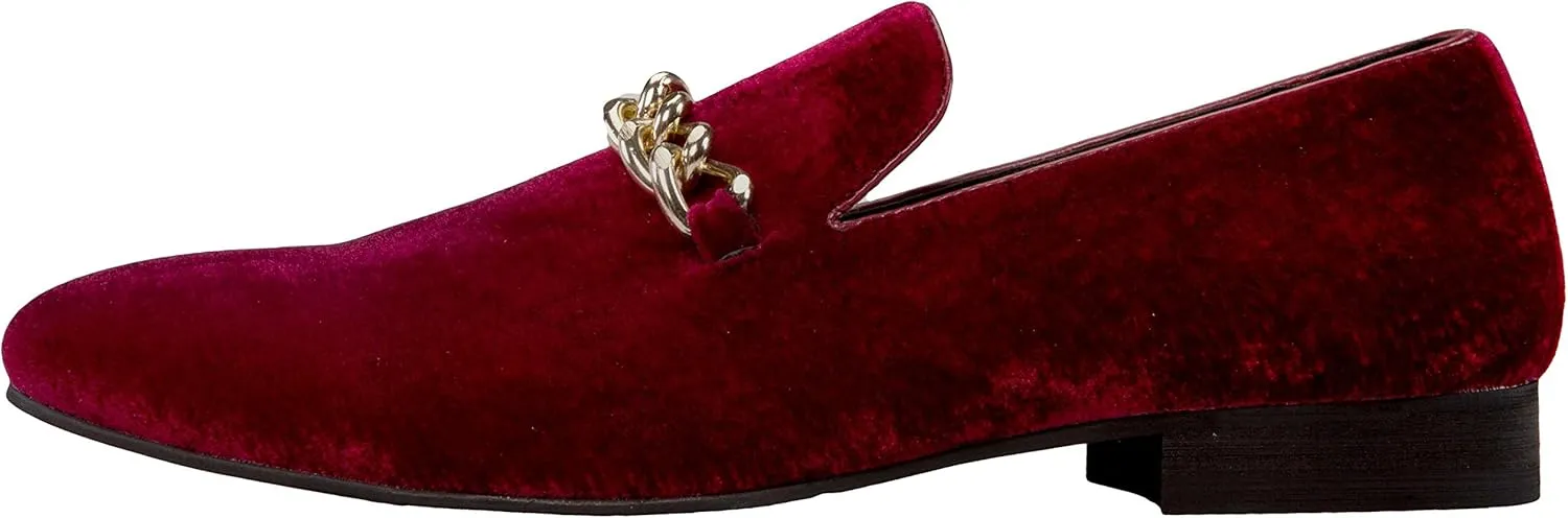 Amali Fay Velvet Men’s Slip-On Shoes with Gold Chain Ornament Dress Shoes for Men Velvet Formal Loafers for Men The Original Smoking Men Tuxedo Dress Shoes