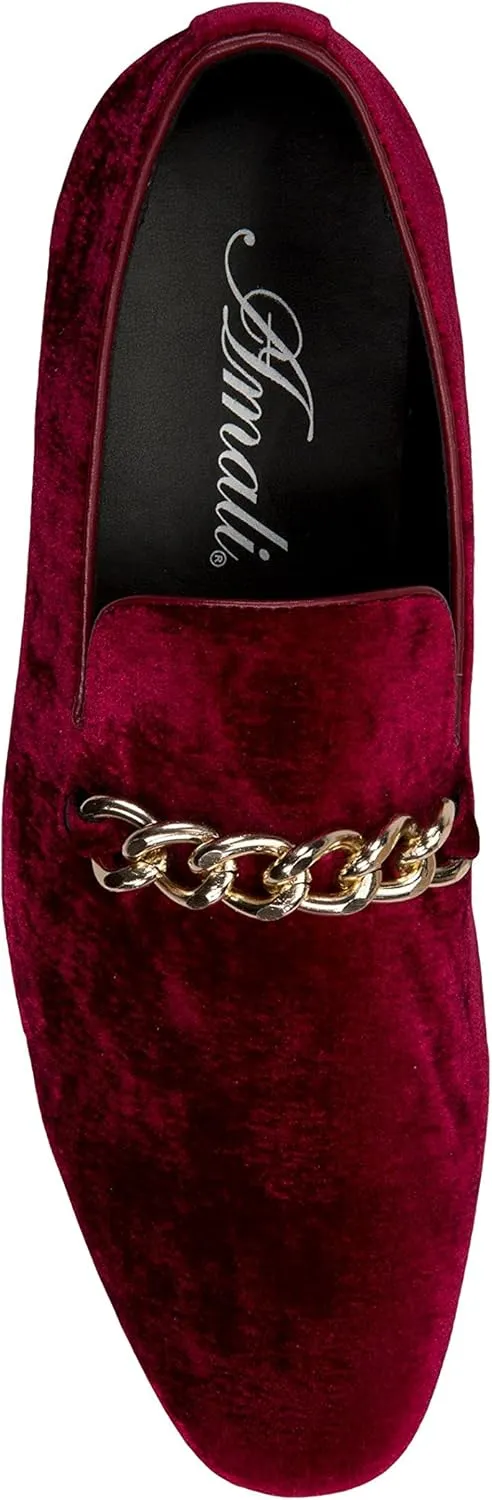 Amali Fay Velvet Men’s Slip-On Shoes with Gold Chain Ornament Dress Shoes for Men Velvet Formal Loafers for Men The Original Smoking Men Tuxedo Dress Shoes