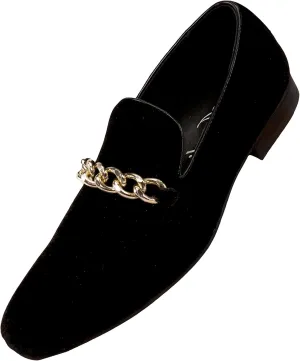 Amali Fay Velvet Men’s Slip-On Shoes with Gold Chain Ornament Dress Shoes for Men Velvet Formal Loafers for Men The Original Smoking Men Tuxedo Dress Shoes