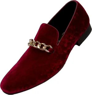 Amali Fay Velvet Men’s Slip-On Shoes with Gold Chain Ornament Dress Shoes for Men Velvet Formal Loafers for Men The Original Smoking Men Tuxedo Dress Shoes