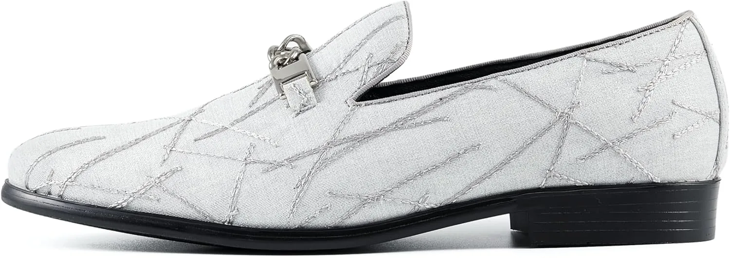 Amali Fay Velvet Men’s Slip-On Shoes with Gold Chain Ornament Dress Shoes for Men Velvet Formal Loafers for Men The Original Smoking Men Tuxedo Dress Shoes