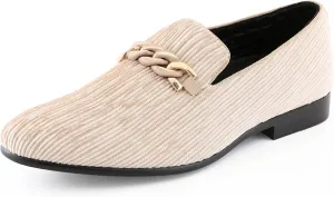 Amali Fay Velvet Men’s Slip-On Shoes with Gold Chain Ornament Dress Shoes for Men Velvet Formal Loafers for Men The Original Smoking Men Tuxedo Dress Shoes