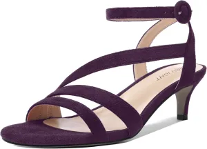 AMBELIGHT Womens Sexy Office Solid Buckle Round Toe Suede Ankle Strap Kitten Low Heel Sandals 2 Inch