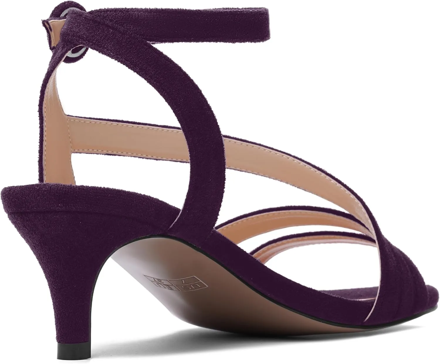 AMBELIGHT Womens Sexy Office Solid Buckle Round Toe Suede Ankle Strap Kitten Low Heel Sandals 2 Inch