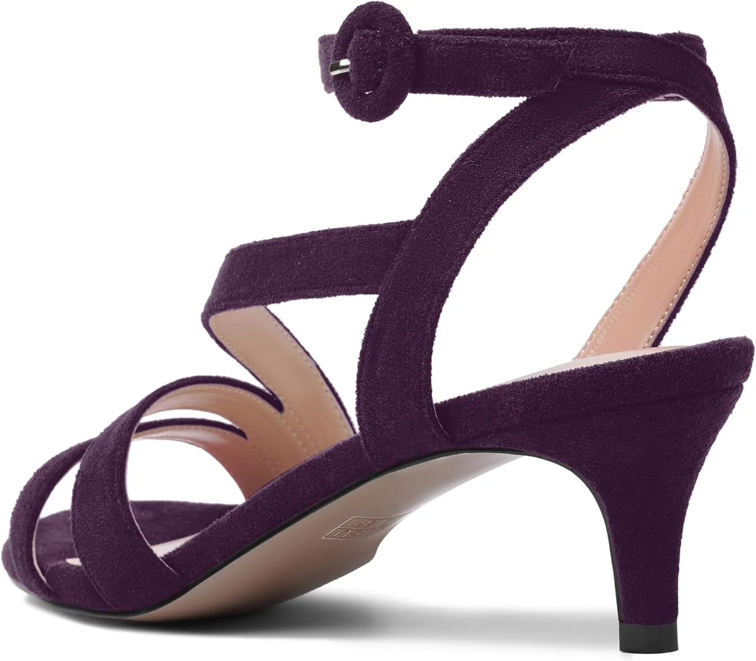 AMBELIGHT Womens Sexy Office Solid Buckle Round Toe Suede Ankle Strap Kitten Low Heel Sandals 2 Inch