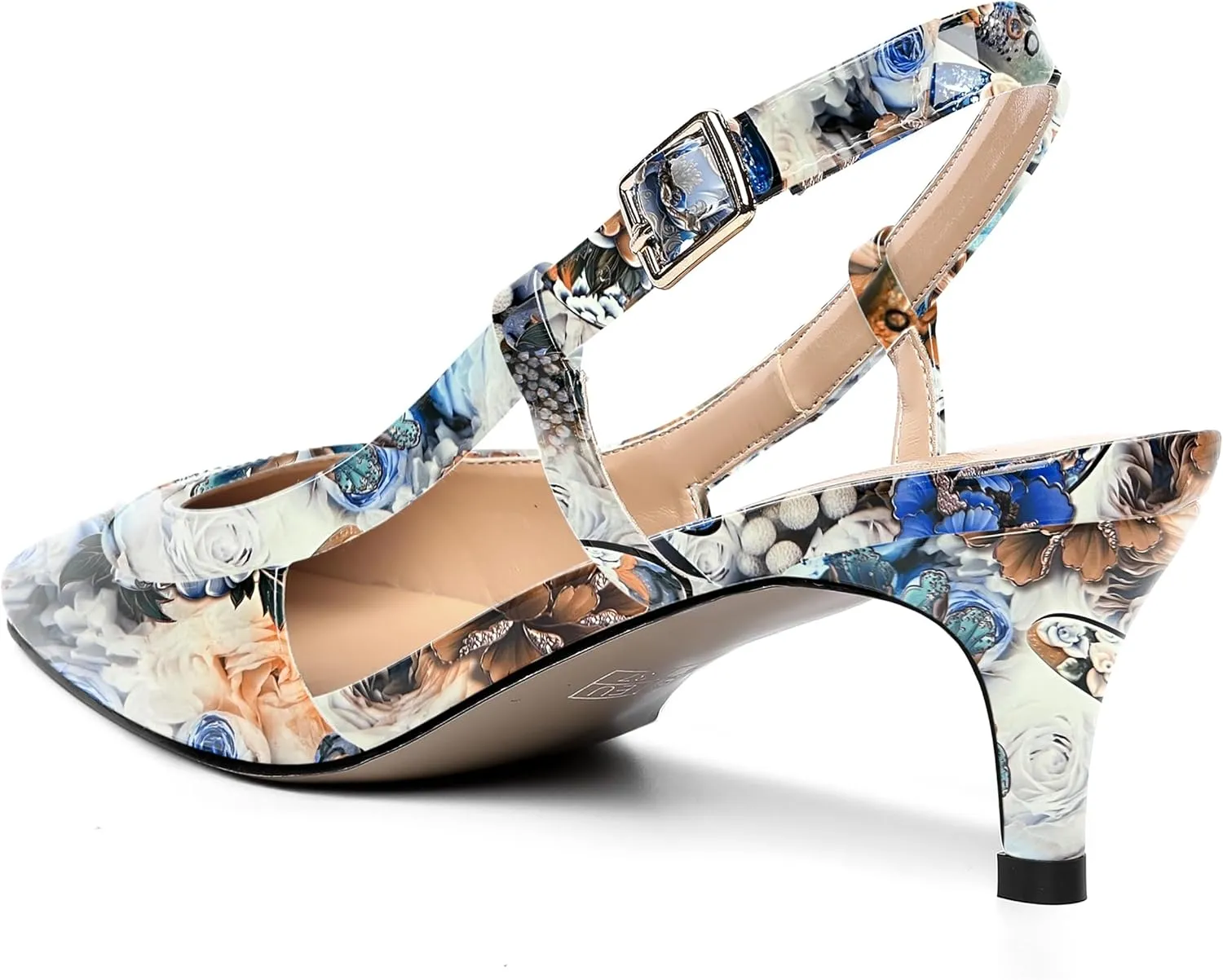 AMBELIGHT Womens Square Toe Evening Buckle Patent Sexy Slingback Kitten Low Heel Pumps Shoes 2 Inch