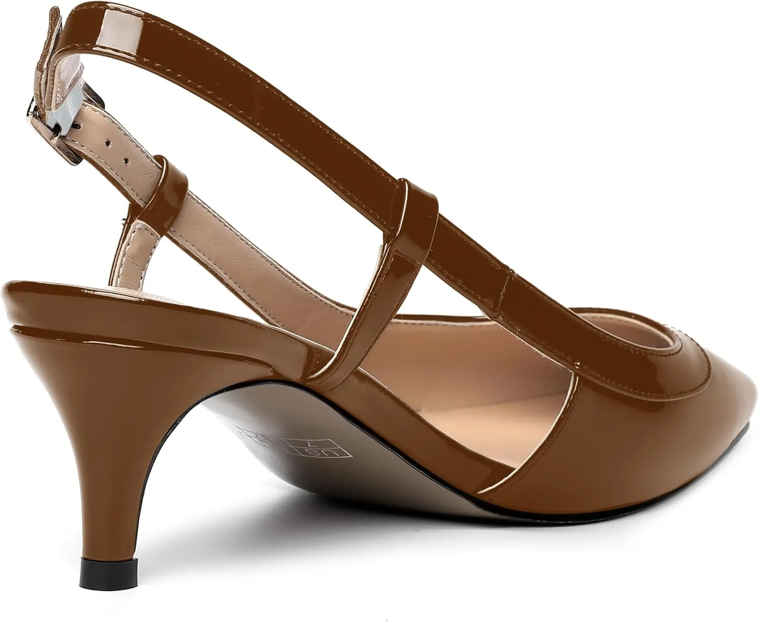 AMBELIGHT Womens Square Toe Evening Buckle Patent Sexy Slingback Kitten Low Heel Pumps Shoes 2 Inch