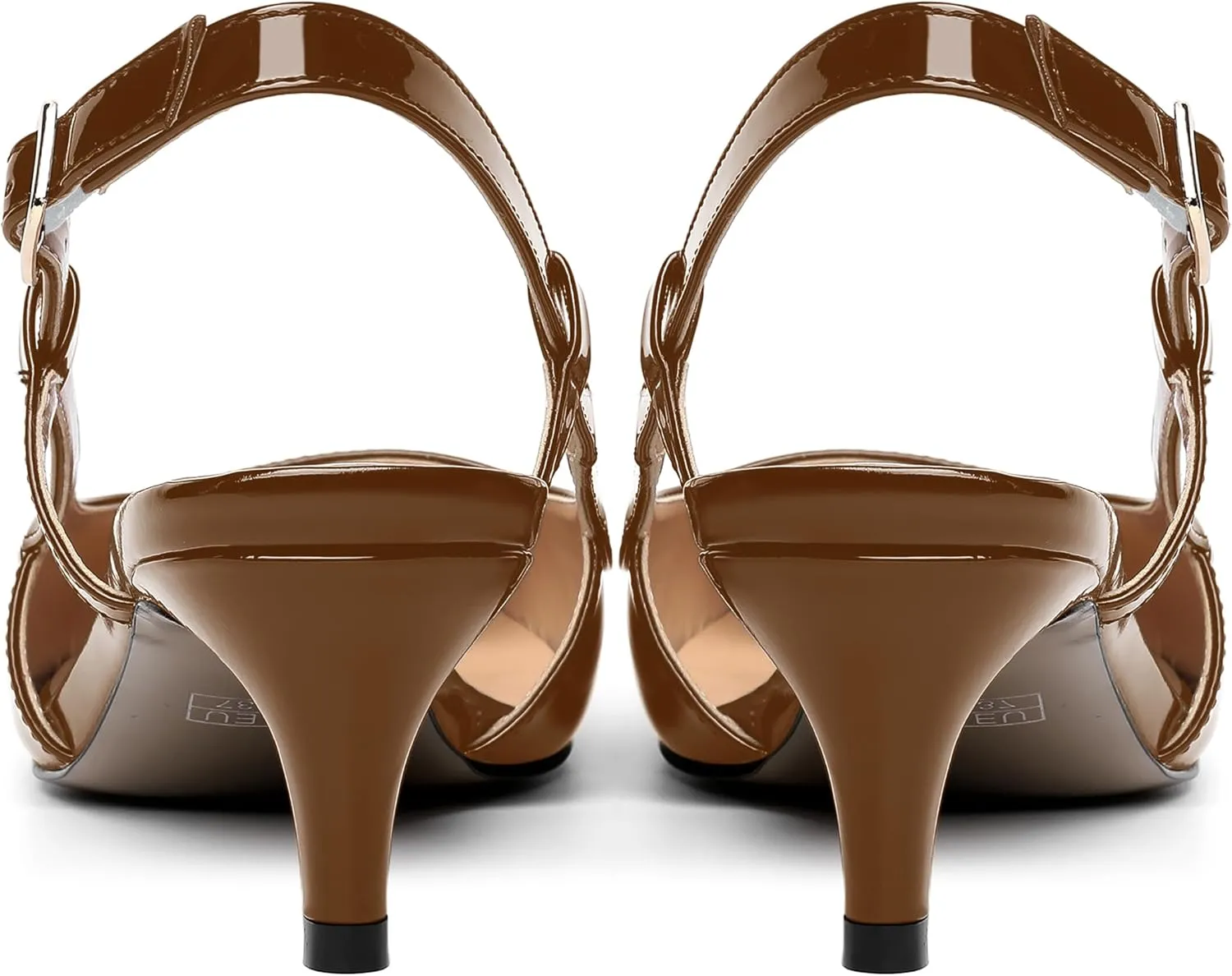 AMBELIGHT Womens Square Toe Evening Buckle Patent Sexy Slingback Kitten Low Heel Pumps Shoes 2 Inch