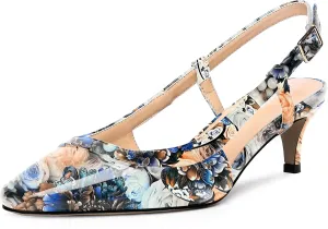 AMBELIGHT Womens Square Toe Evening Buckle Patent Sexy Slingback Kitten Low Heel Pumps Shoes 2 Inch