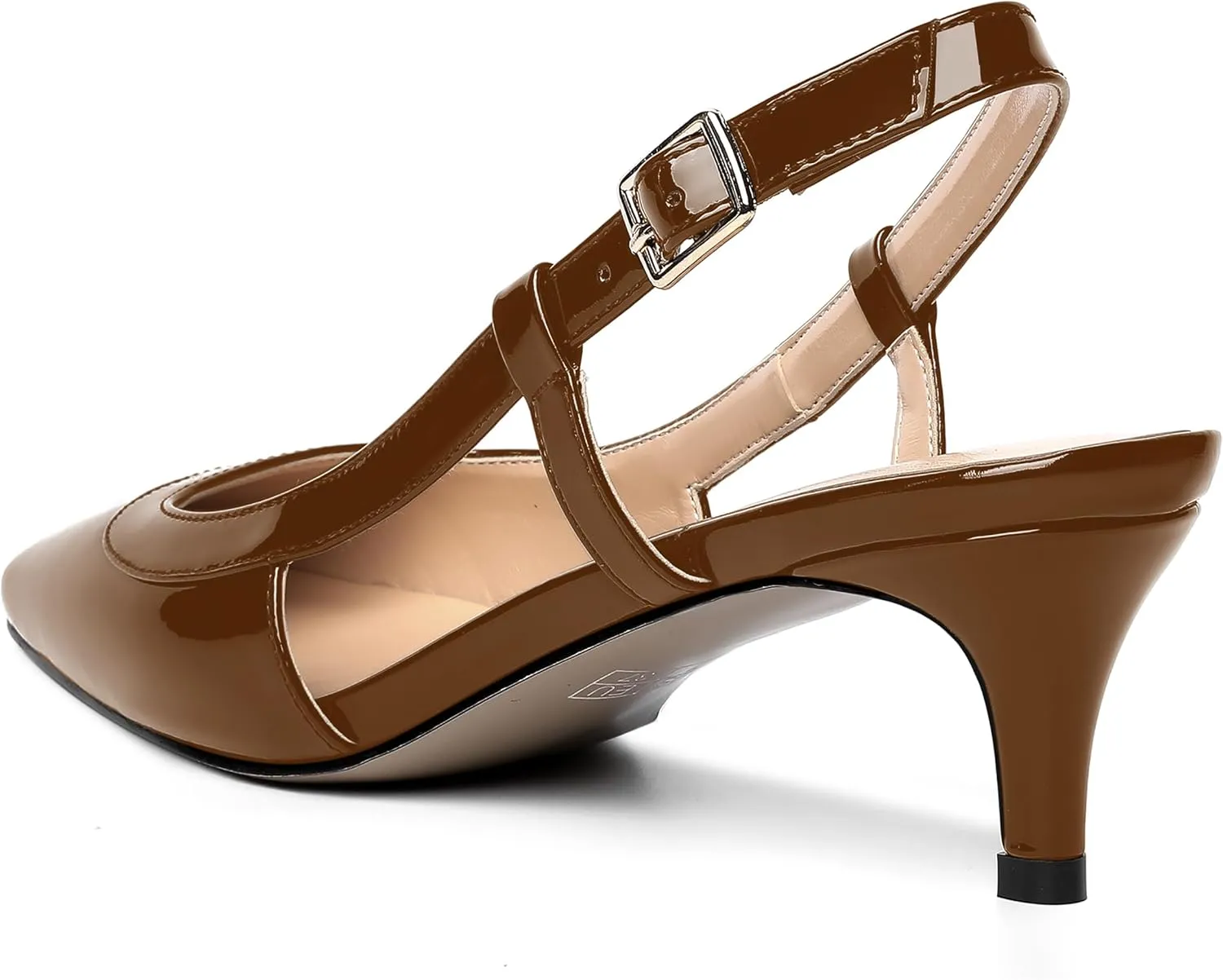 AMBELIGHT Womens Square Toe Evening Buckle Patent Sexy Slingback Kitten Low Heel Pumps Shoes 2 Inch