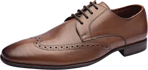 Andre | Genuine Leather Dress Shoes | Men's Wingtip Oxford Shoes | Lace Up Dress Shoes | Low Heels | TPR Sole | Casual Comfortable Shoes