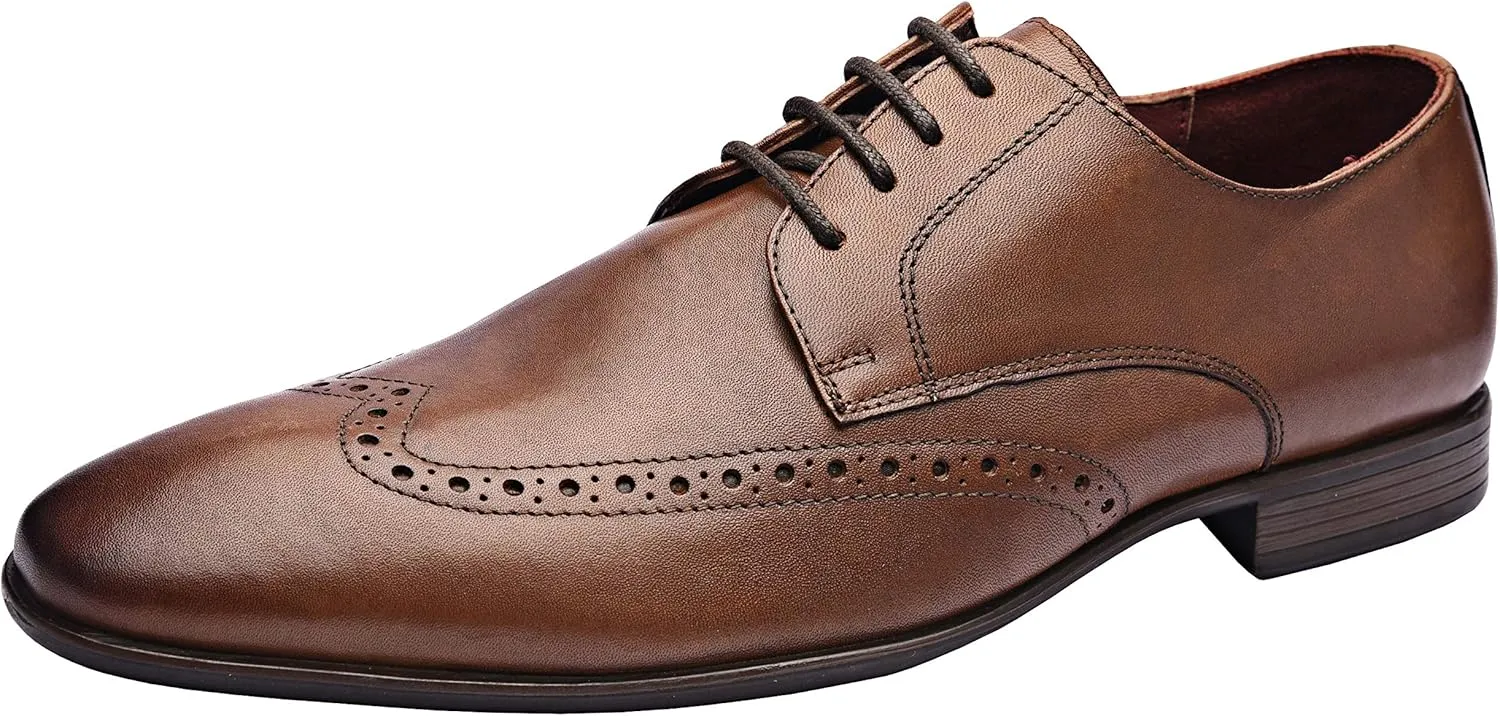 Andre | Genuine Leather Dress Shoes | Men's Wingtip Oxford Shoes | Lace Up Dress Shoes | Low Heels | TPR Sole | Casual Comfortable Shoes
