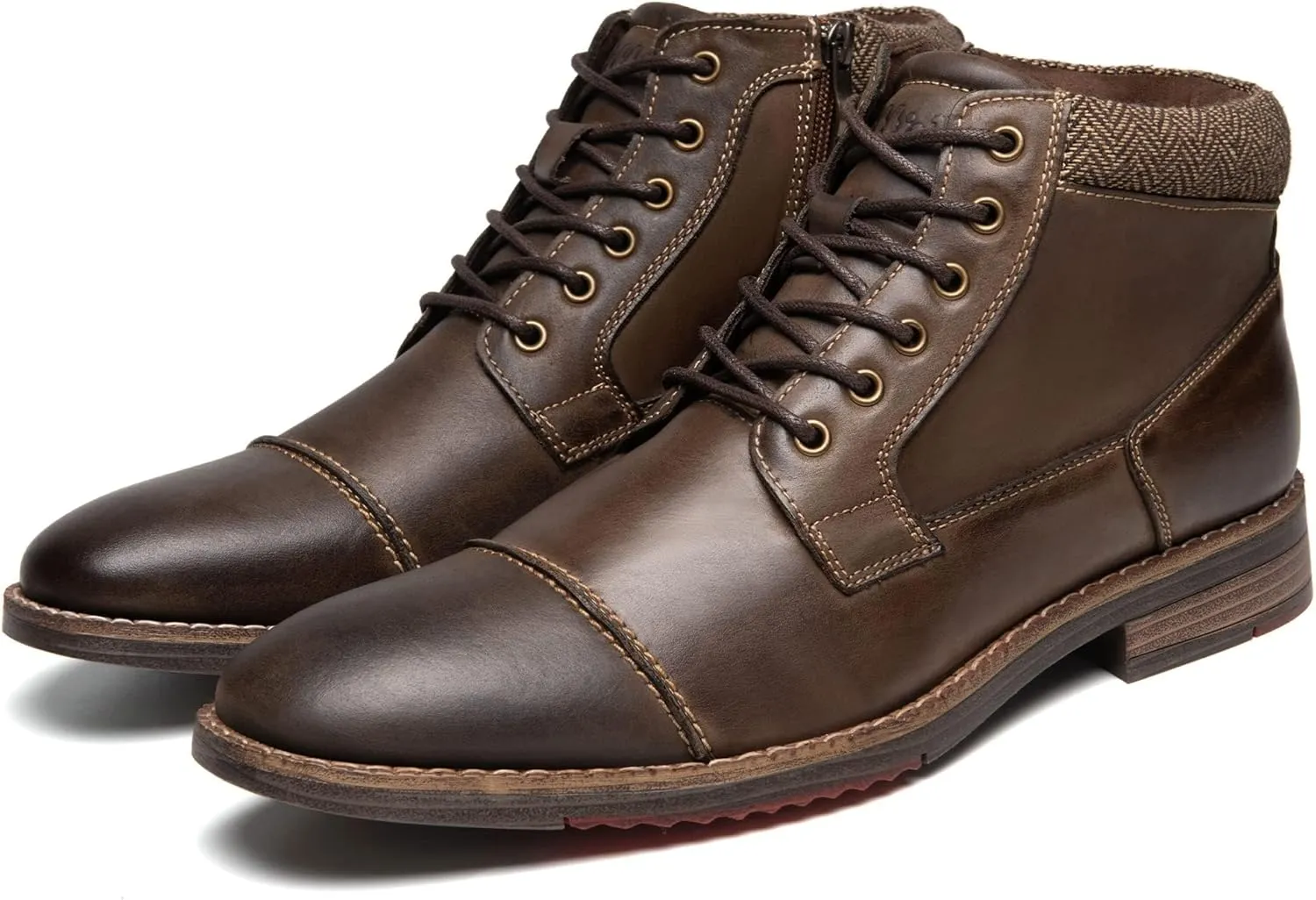 Arkbird Mens Oxford Leather Dress Boots Classic Cap Toe Side Zip Mid Top Casual Ankle Boots for Men