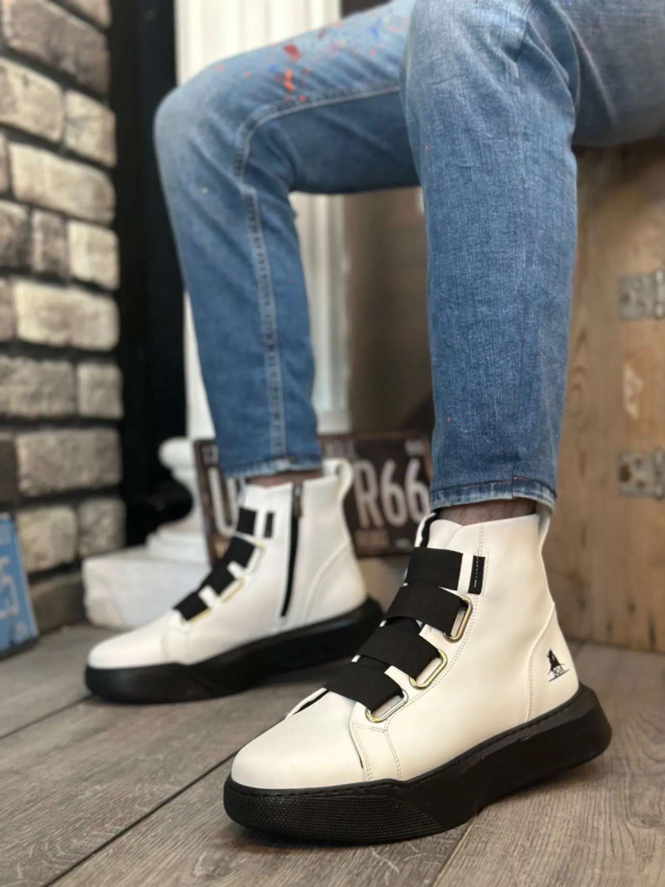 BA0142 Banded Men's High Sole Black Sport Boots - Men Fashion Sneaker Shoes Men's Sneaker Boots