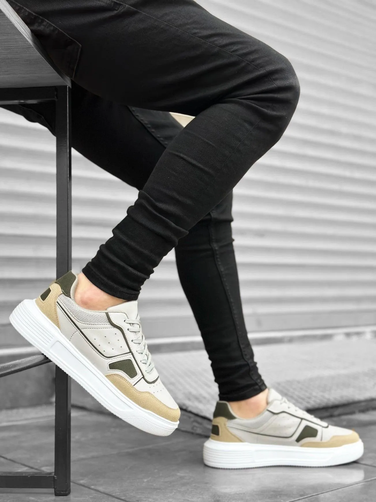BA0221 Thick High Sole Lace-Up Gray Men's Sneaker Shoes