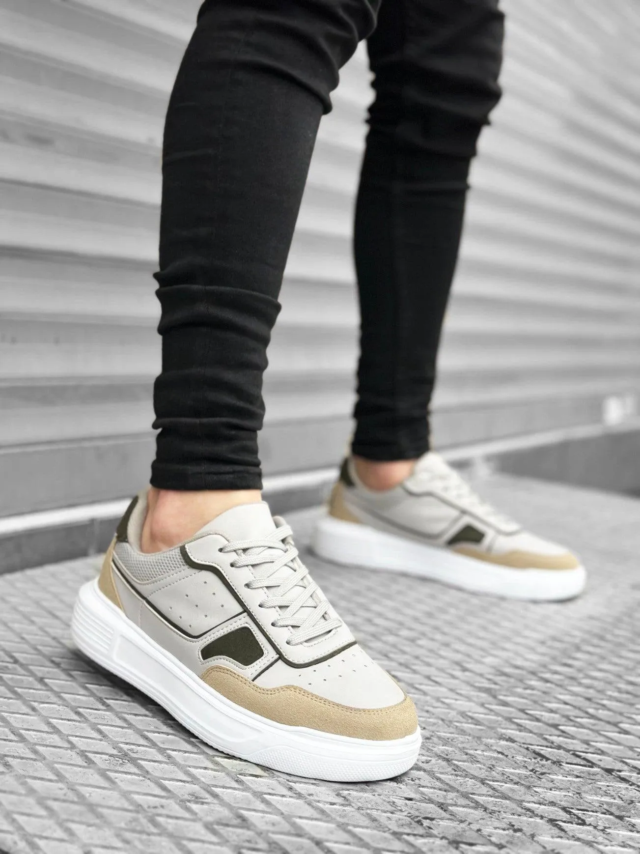 BA0221 Thick High Sole Lace-Up Gray Men's Sneaker Shoes