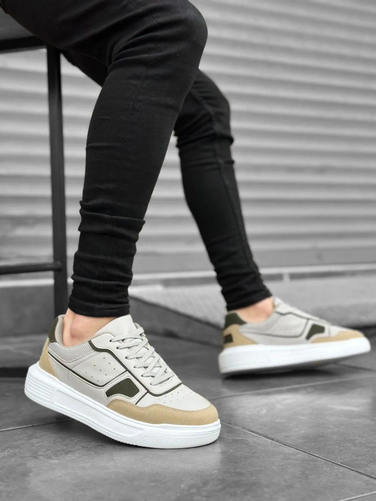 BA0221 Thick High Sole Lace-Up Gray Men's Sneaker Shoes