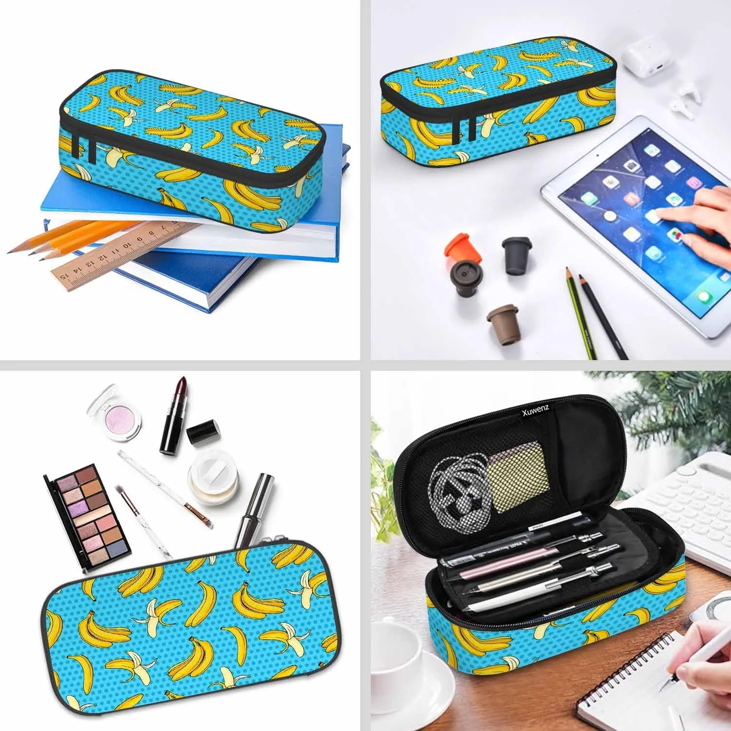 Banana Pencil Holder Bag Yellow Blue Dots Pencil Case College Office Organizer for Teens Adults