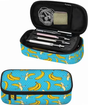 Banana Pencil Holder Bag Yellow Blue Dots Pencil Case College Office Organizer for Teens Adults