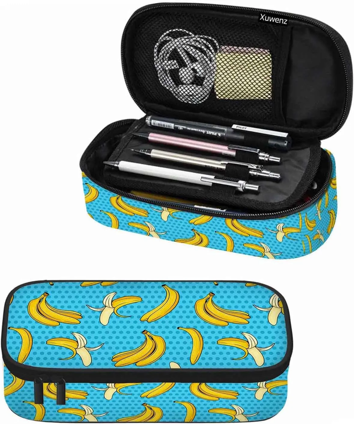 Banana Pencil Holder Bag Yellow Blue Dots Pencil Case College Office Organizer for Teens Adults