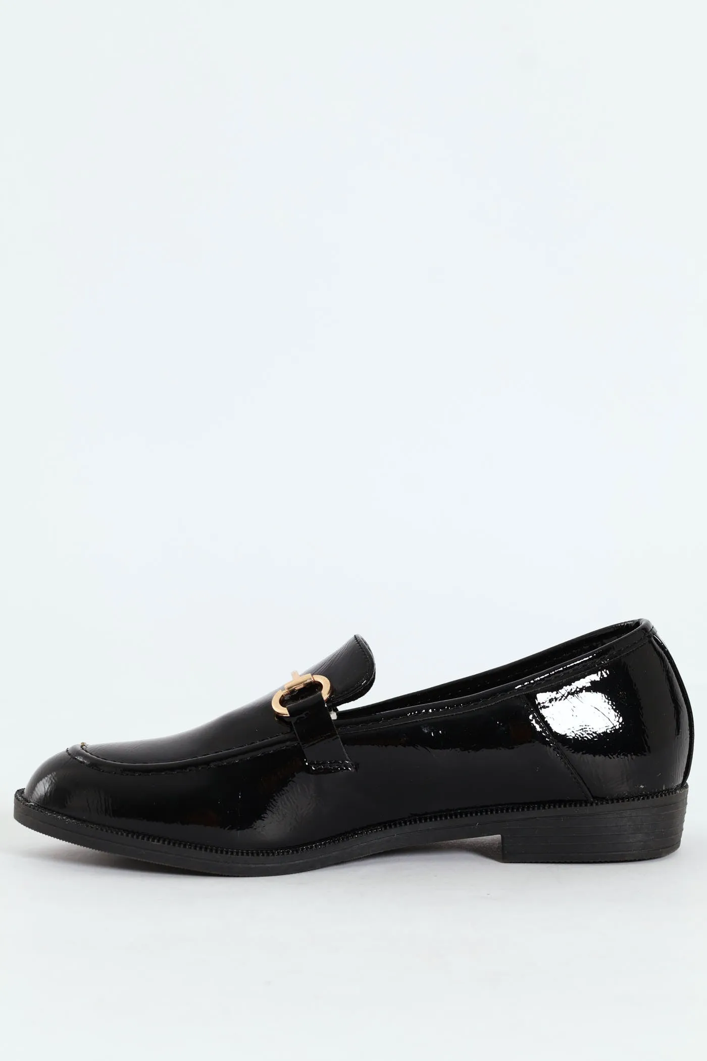 Bar Trim Textured Patent Loafer - Black