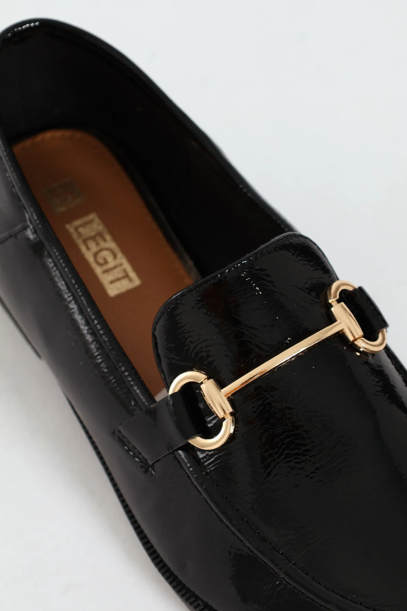 Bar Trim Textured Patent Loafer - Black