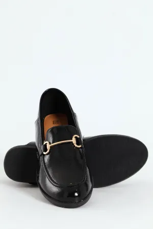 Bar Trim Textured Patent Loafer - Black