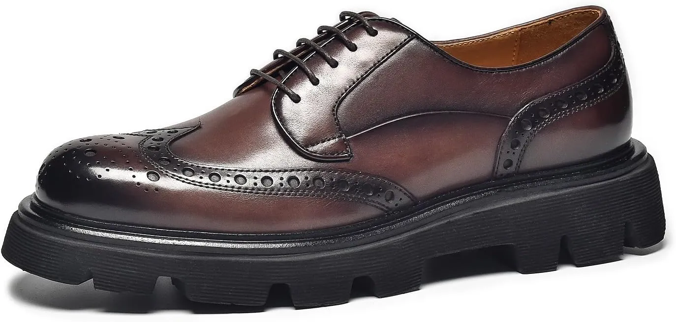 BEAU TODAY Men's Dress Shoes Business Casual Oxford Shoes Genuine Leather Brogue Wingtip Oxfords Classic Comfortable Lace-up Derby Shoes