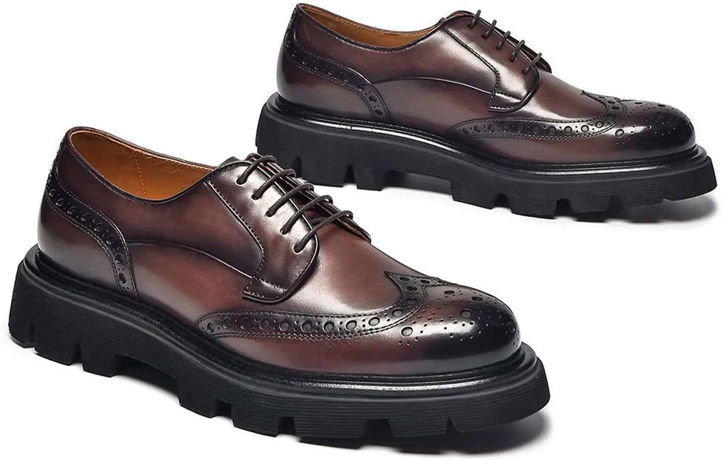 BEAU TODAY Men's Dress Shoes Business Casual Oxford Shoes Genuine Leather Brogue Wingtip Oxfords Classic Comfortable Lace-up Derby Shoes