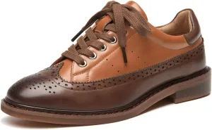 BEAU TODAY Oxford Shoes for Women, Wingtip Brogue Leather Oxfords, Lace Up Saddle Oxford Shoes for Women, Vintage Dress Flat Oxfords, Comfortable Casual Business Office Work Shoes