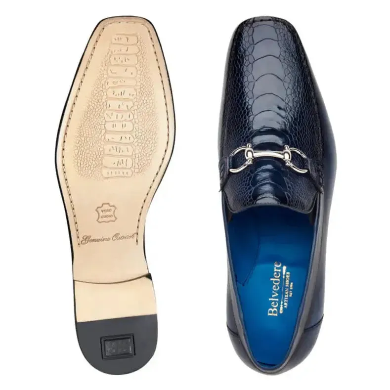 Belvedere Bruno 1026 Navy Genuine Ostrich/Italian Calf Loafers