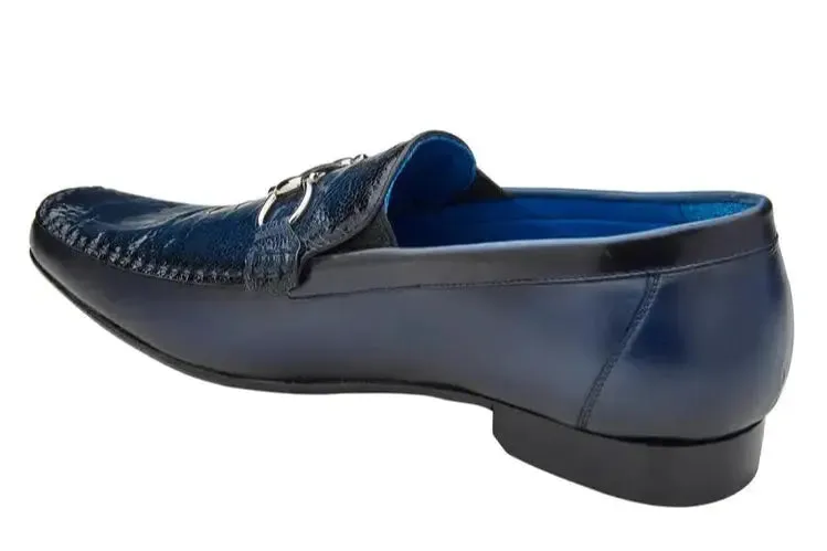 Belvedere Bruno 1026 Navy Genuine Ostrich/Italian Calf Loafers