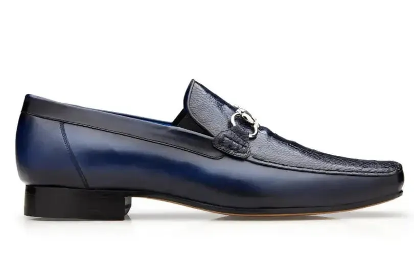Belvedere Bruno 1026 Navy Genuine Ostrich/Italian Calf Loafers