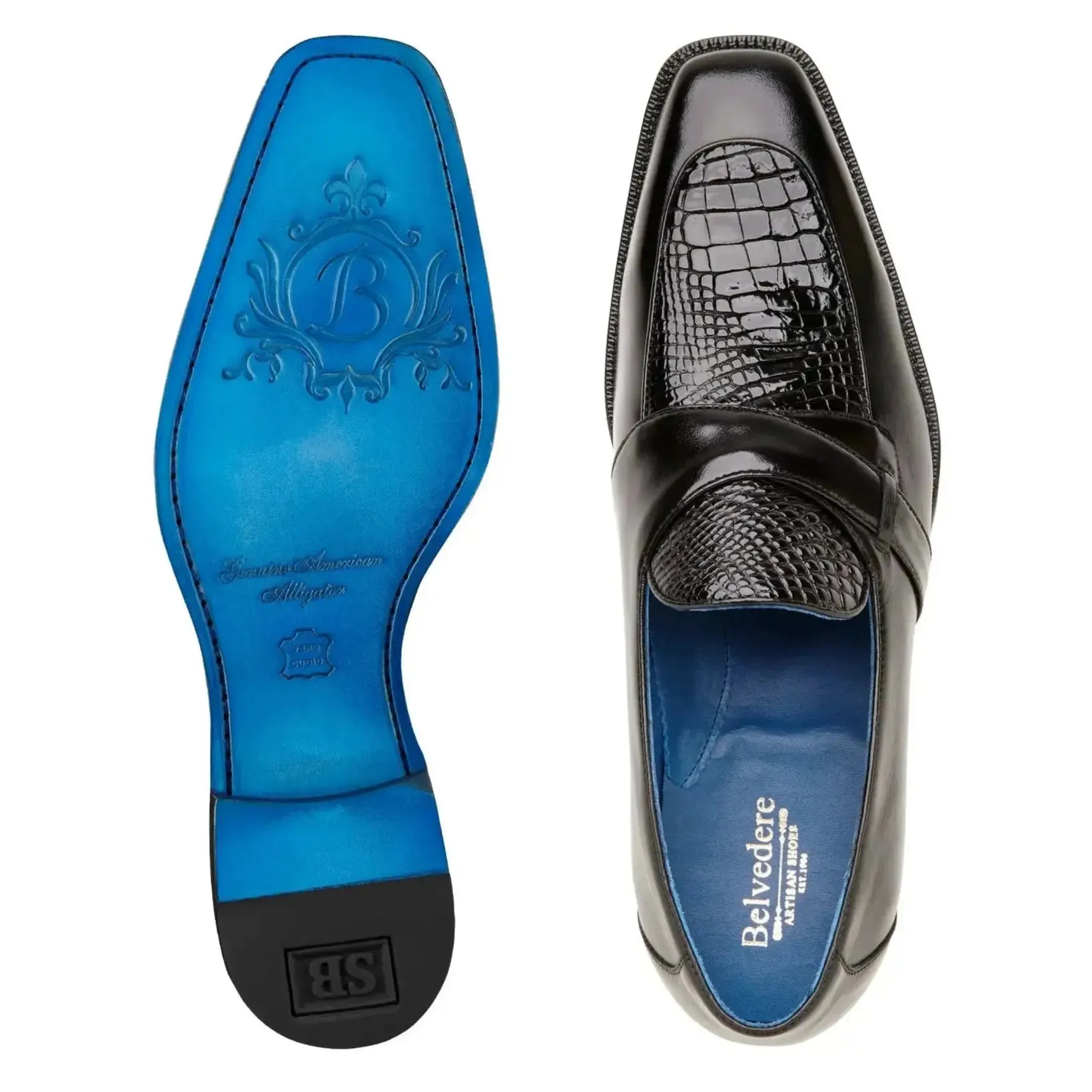 Belvedere Tornado R74 Black Genuine American Alligator/Italian Calf Loafers