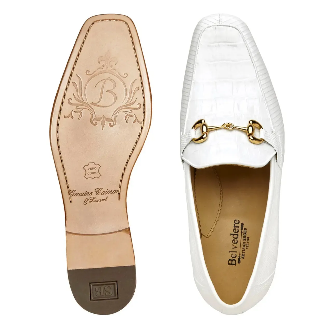 Belvedere Udine 1030 White Genuine Caiman Crocodile/Lizard Loafers
