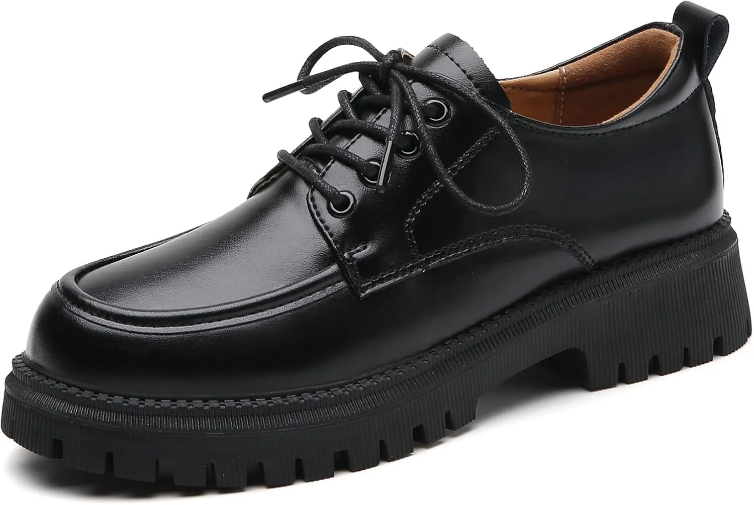 Black Oxford Shoes for Women Platform Chunky Patent Leather Shoes for Women's Classic Comfortable Business Casual Work
