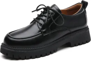 Black Oxford Shoes for Women Platform Chunky Patent Leather Shoes for Women's Classic Comfortable Business Casual Work