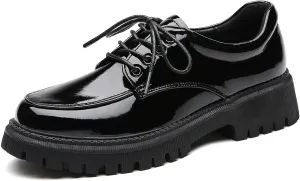 Black Oxford Shoes for Women Platform Chunky Patent Leather Shoes for Women's Classic Comfortable Business Casual Work