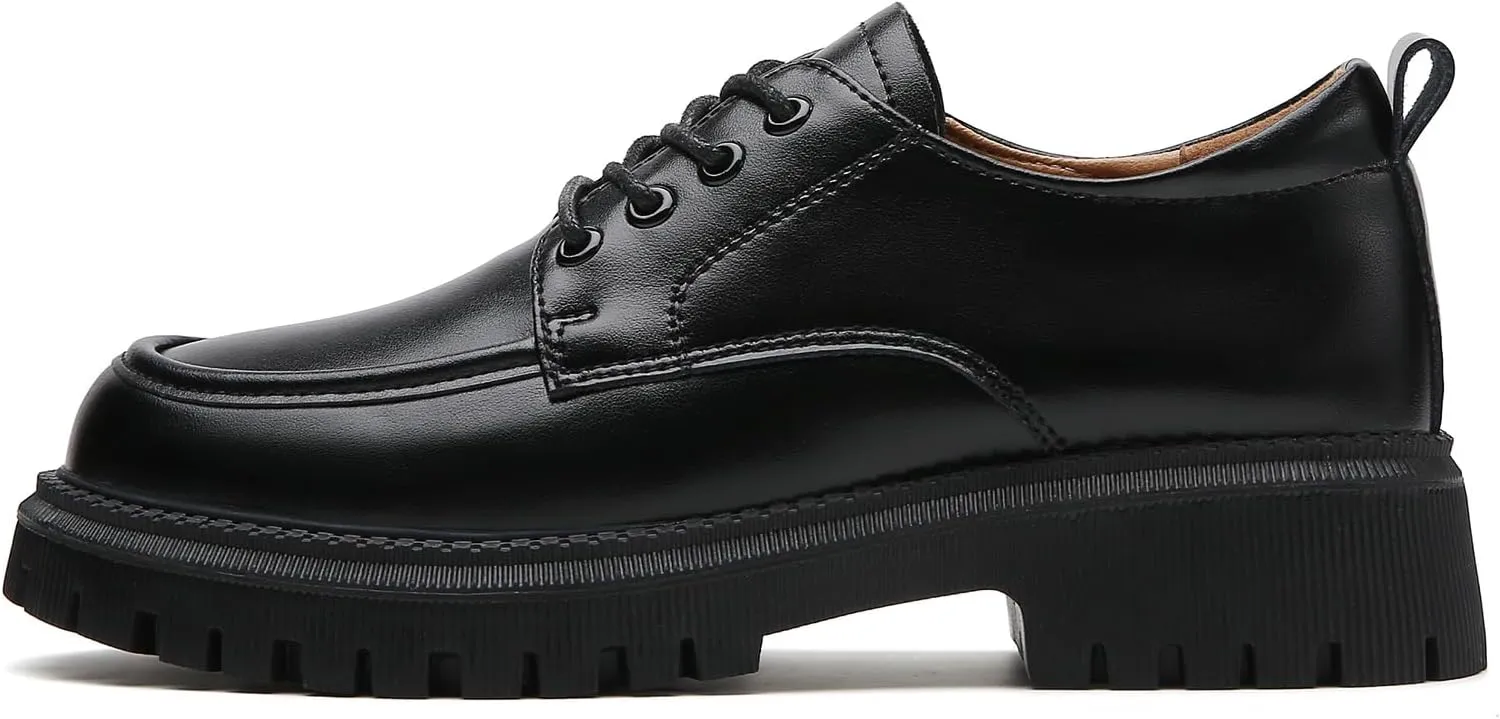 Black Oxford Shoes for Women Platform Chunky Patent Leather Shoes for Women's Classic Comfortable Business Casual Work