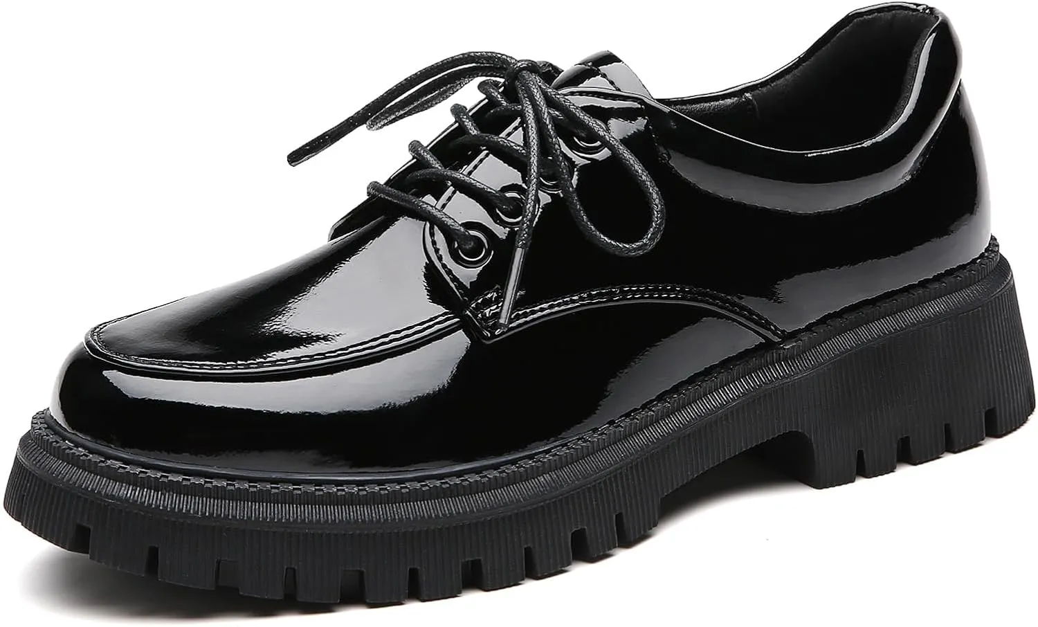 Black Oxford Shoes for Women Platform Chunky Patent Leather Shoes for Women's Classic Comfortable Business Casual Work