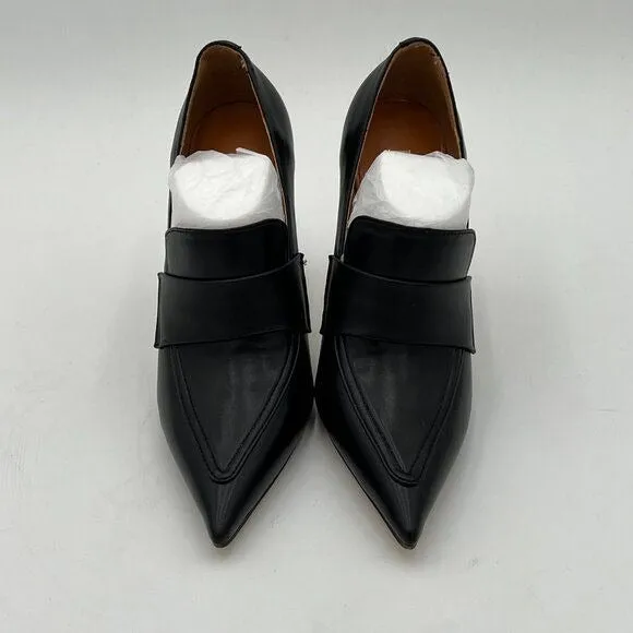 Black Women Stiletto High Heel Loafer Pumps with Trim Pointed Toe Slip On Shoes
