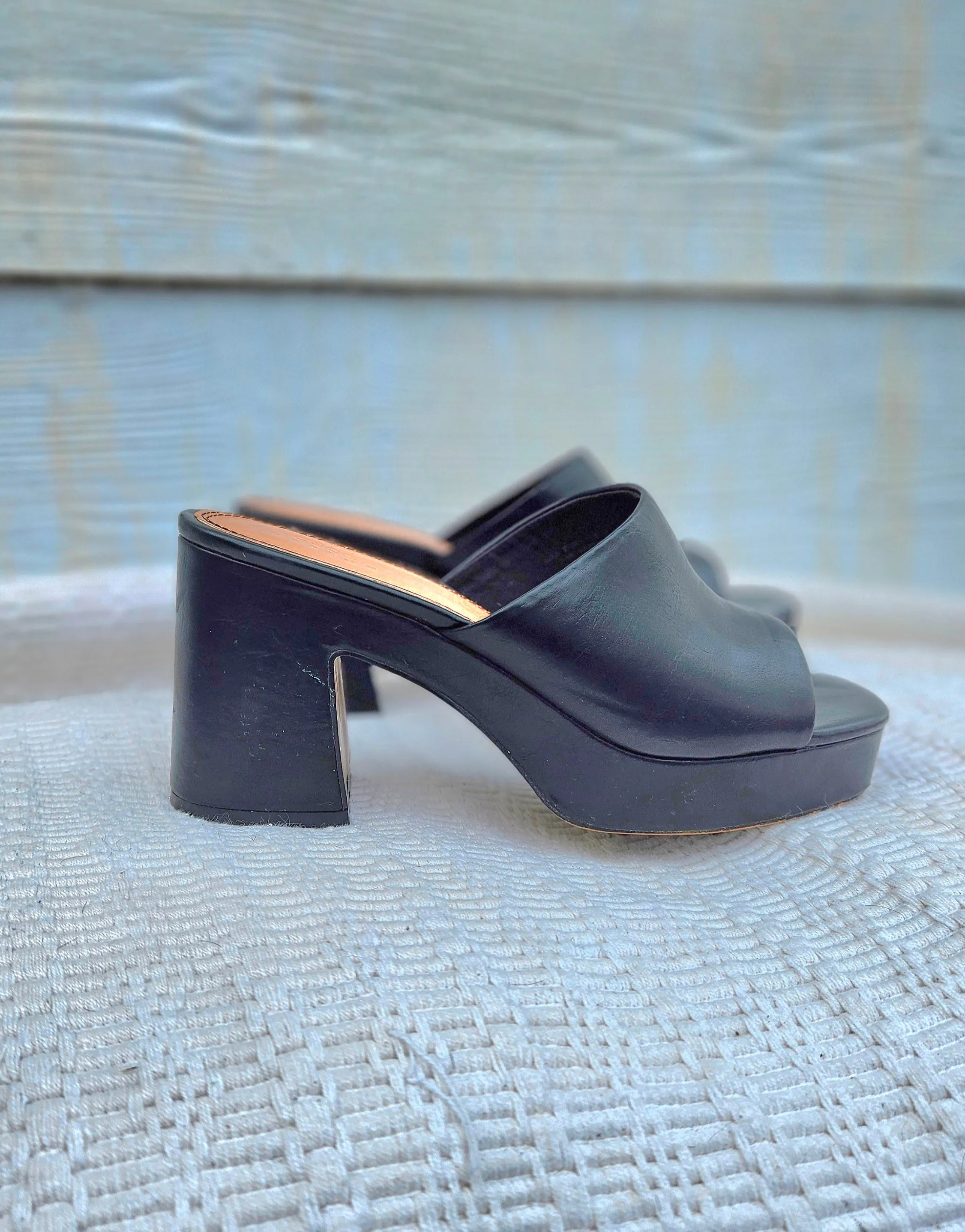 Black Womens size 41Eur - Wide fit mid heel platform mules chunky shoes