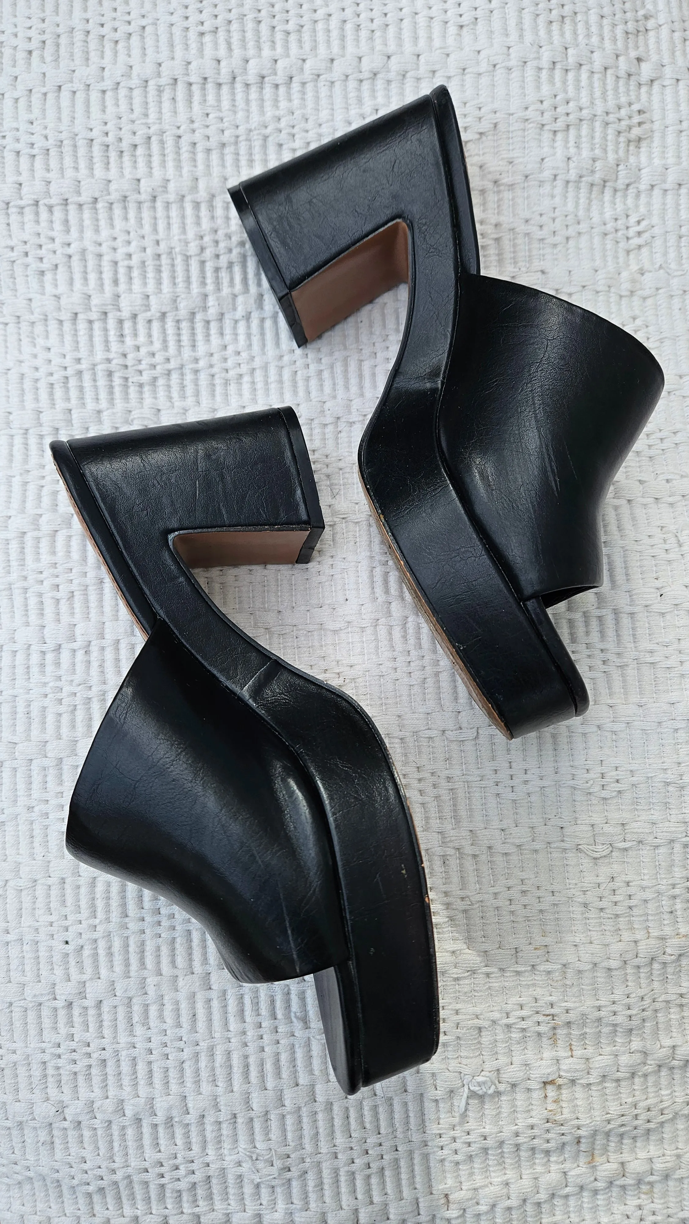 Black Womens size 41Eur - Wide fit mid heel platform mules chunky shoes